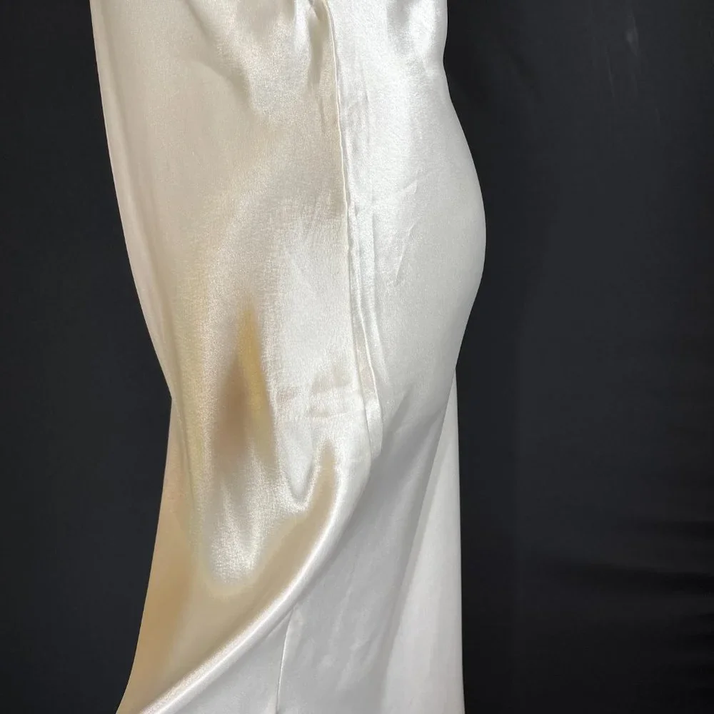 1990s Size S Cream Satin Nightgown Bias-Cut Elegant Glamorous - Picture 6 of 9